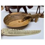 Collection of Carved Wood Animals & Brass Giraffe