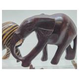 Collection of Carved Wood Animals & Brass Giraffe