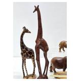 Collection of Carved Wood Animals & Brass Giraffe
