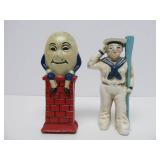 2 Heavy Cast Iron Coin Banks - Sailor & Humpty Dumpty