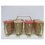 Mid Century Mug Set w/Brass Stand