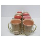 Mid Century Mug Set w/Brass Stand