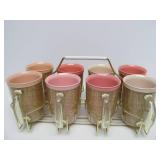 Mid Century Mug Set w/Brass Stand