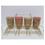 Mid Century Mug Set w/Brass Stand