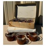 2 Sets of NOS Mid Century Teak & Glass Mugs by Schott - Made in Denmark
