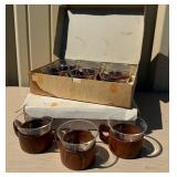 2 Sets of NOS Mid Century Teak & Glass Mugs by Schott - Made in Denmark