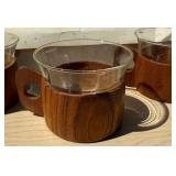 2 Sets of NOS Mid Century Teak & Glass Mugs by Schott - Made in Denmark