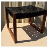 Excellent Mid Century Woven Leather & Teak Ottoman / Stool
