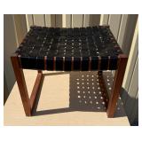 Excellent Mid Century Woven Leather & Teak Ottoman / Stool