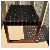 Excellent Mid Century Woven Leather & Teak Ottoman / Stool