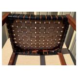 Excellent Mid Century Woven Leather & Teak Ottoman / Stool