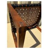 Excellent Mid Century Woven Leather & Teak Ottoman / Stool