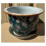Large Signed Vintage Oriental Ceramic Planter w/Tray