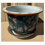Large Signed Vintage Oriental Ceramic Planter w/Tray