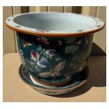 Large Signed Vintage Oriental Ceramic Planter w/Tray