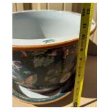 Large Signed Vintage Oriental Ceramic Planter w/Tray