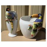 2 Large Vintage Italian Capodimonte / Ceramic Vases w/Birds
