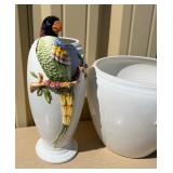 2 Large Vintage Italian Capodimonte / Ceramic Vases w/Birds