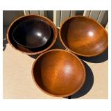 3 Large Vintage Mid Century Wood Bowls