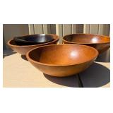 3 Large Vintage Mid Century Wood Bowls