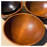 3 Large Vintage Mid Century Wood Bowls