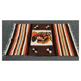 Vintage Handmade Wool Aztec Warrior Rug or Tapestry