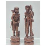 Pair of LARGE & Wonderful Filipino Hand Carved Wood Figures - Igorot Hunter & Tribeswoman - Approx 30"