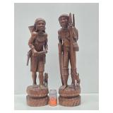 Pair of LARGE & Wonderful Filipino Hand Carved Wood Figures - Igorot Hunter & Tribeswoman - Approx 30"