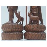 Pair of LARGE & Wonderful Filipino Hand Carved Wood Figures - Igorot Hunter & Tribeswoman - Approx 30"