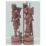 Pair of LARGE & Wonderful Filipino Hand Carved Wood Figures - Igorot Hunter & Tribeswoman - Approx 30"