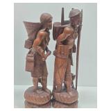 Pair of LARGE & Wonderful Filipino Hand Carved Wood Figures - Igorot Hunter & Tribeswoman - Approx 30"