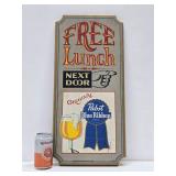 Vintage Wooden PABST Beer Sign - "Free Lunch Next Door"