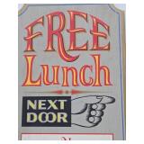 Vintage Wooden PABST Beer Sign - "Free Lunch Next Door"