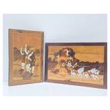 2 Vintage Inlaid India Wood Artworks
