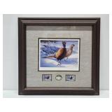 Framed Signed Numbered Daniel Smith Pheasant Print w/ 1/2"oz .999 Pure Silver Coin