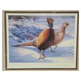 Framed Signed Numbered Daniel Smith Pheasant Print w/ 1/2"oz .999 Pure Silver Coin