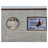 Framed Signed Numbered Daniel Smith Pheasant Print w/ 1/2"oz .999 Pure Silver Coin
