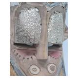 Vintage Carved Wood & Metal African Tribal Mask