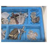 Vintage Jewelry Box Full of Cristian Jewelry Crosses etc - Including Sterling Silver