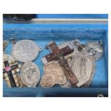 Vintage Jewelry Box Full of Cristian Jewelry Crosses etc - Including Sterling Silver
