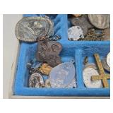 Vintage Jewelry Box Full of Cristian Jewelry Crosses etc - Including Sterling Silver