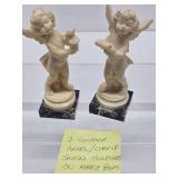 2 Vintage Santini Angel / Cherub Sculptures on Marble Base