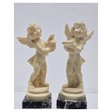 2 Vintage Santini Angel / Cherub Sculptures on Marble Base