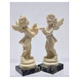 2 Vintage Santini Angel / Cherub Sculptures on Marble Base