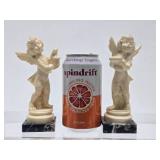 2 Vintage Santini Angel / Cherub Sculptures on Marble Base