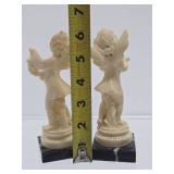 2 Vintage Santini Angel / Cherub Sculptures on Marble Base