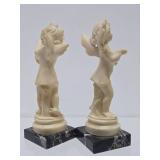 2 Vintage Santini Angel / Cherub Sculptures on Marble Base