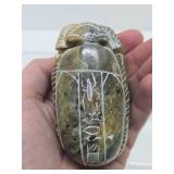 Vintage Hand Carved Green Hardstone Carved Scarab
