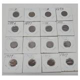 Lotof 16 US Indian Head Pennies Between 1864-1907