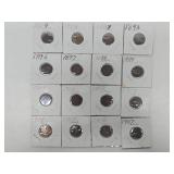Lotof 16 US Indian Head Pennies Between 1864-1907